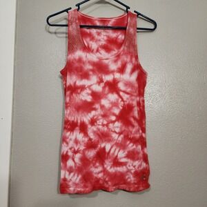Calvin Klein Women's L Tank Top‎ Red White Tie Dye Scoop Neck Stretch